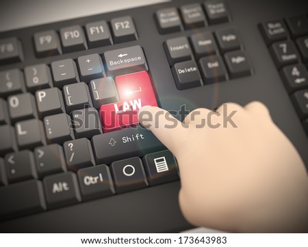 3d rendering of human finger pressing red law key on computer keyboard