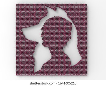 3D rendering - human head inside wolf head cutout