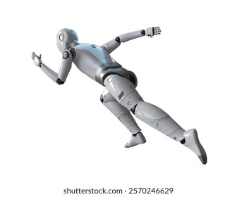 3d rendering humanoid robot or ai cyborg with black face move forward isolated on white