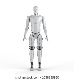 3d Rendering Humanoid Robot Full Body On White Background
