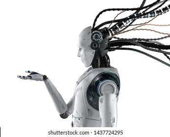 3d Rendering Humanoid Robot With Wires Isolated On White