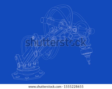 3D rendering: hydraulic robotic arm as blueprint