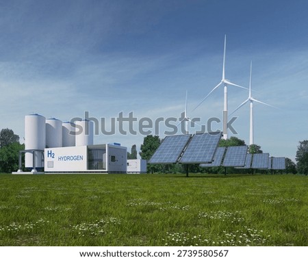3d rendering of Hydrogen production with renewable energies