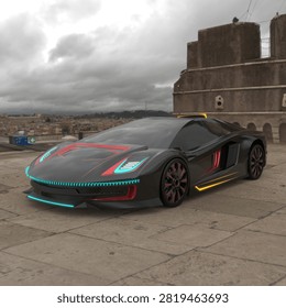 3D Rendering of Hypercar concept in future.