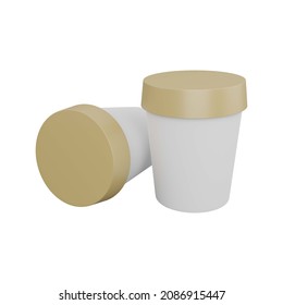 3D Rendering Ice Cream Cup Mockup With Gold Lid