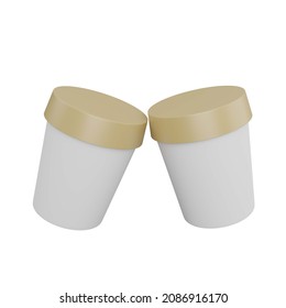 3D Rendering Ice Cream Cup Mockup With Gold Lid