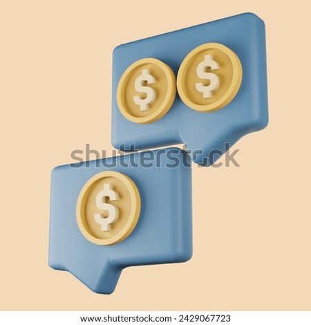 3d rendering icon dollar gold coin in chat bubble isolated on yellow background. message dollar. money in text box. Concept of bussiness money. 3d illustration.