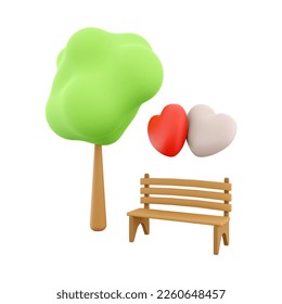 3d rendering icon two loving hearts on a bench near a tree. 3d render Valentine's Day icon. Two loving hearts on a bench near a tree - Powered by Shutterstock