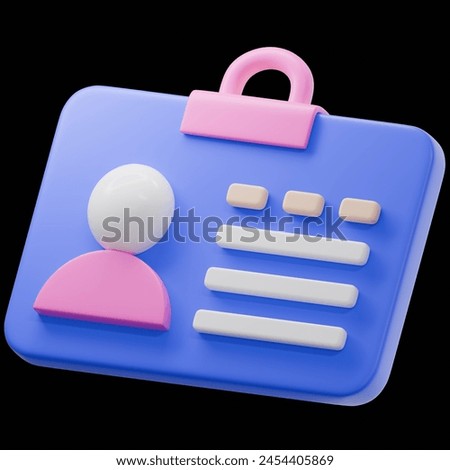 3d rendering ID card isolated on black background. Identity verification. user authorization. 3d design element in cartoon style. Suitable for website, mobile app, print, presentation, and infographic