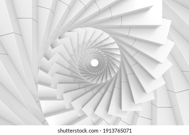 3d rendering. illusion decorating art of White spiral stairs background.