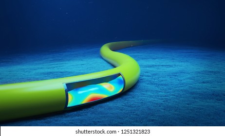 3d rendering illustrating flow assurance by showing flow through a subsea pipeline