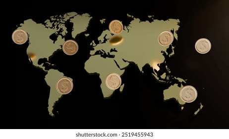 A 3D rendering illustrating the interconnectedness of the global economy and the distribution of wealth across different countries