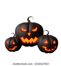 3d Rendering Illustration 3 Black Jack O' Lantern Pumpkin Head Scary Halloween Ornament Design Theme