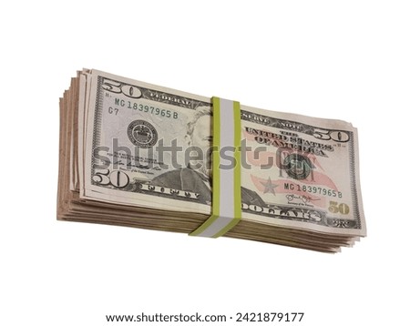 3d rendering illustration of 50 dollar bills stack