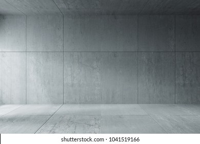 3D Rendering : Illustration Of Background Empty Room. Space For Your Text And Picture. 3d Render Blank Trade Show Booth For Designers. Modern Loft Concrete Cement Wall And Floor Room. Empty House