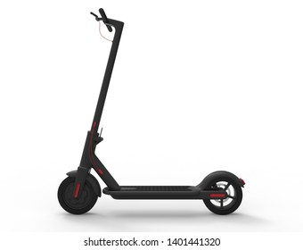 3D Rendering 3D Illustration Of A Black And Red Electric Mobility Scooter Isolated In White Studio Background.