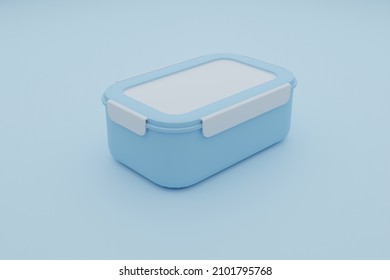 3d, 3d Rendering, 3d Illustration Of Blue Lunch Box With Lid
Isolated On Blue Background