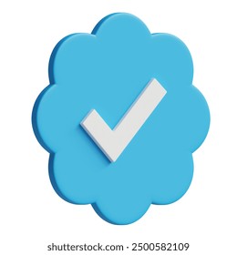 3D rendering illustration of blue verified badge icon logo isolated on white background