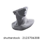 3D rendering illustration of a broken marble fragment of head sculpture in classical style in monochromatic grey tones isolated on white background. 