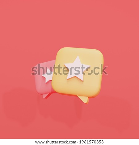 3d rendering illustration bubble chat icon star yellow and red, 3d, render, rating , favorite, suitable for web illustrations, hero pages, landing pages.