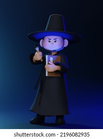 3D Rendering Illustration Of A Child Posing In A Korean-style Grim Reaper Costume At A Halloween Festival