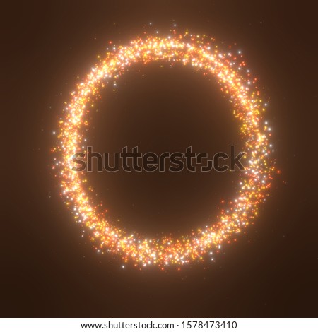  3d rendering illustration .Circle bright light Futuristic sci-fi glitter star dust with particle shiny glowing on black background. 3d image .High resolution .Banner for advertisement