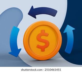 3d rendering illustration of circulating dollar coins or fiscal budget for investment and finance. Can be used for banking, financial sector, fintech apps, seminar banners, economic education - Powered by Shutterstock