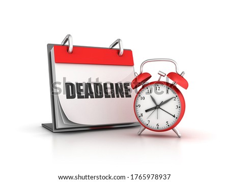 3D Rendering Illustration of Clock with DEADLINE Calendar
