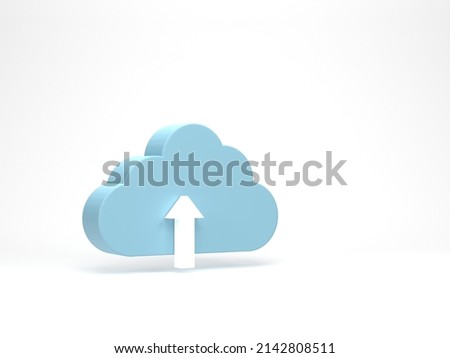 3D rendering, 3D illustration. Cloud with upload icon isolated on white background. Simple cloud symbol for web site or mobile app