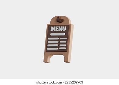 3d rendering illustration of coffee restaurant menu