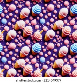 3D rendering illustration. Cute mini ice cream seamless pattern. Can be used for wrapping paper, backgrounds, posters, cards. - Powered by Shutterstock