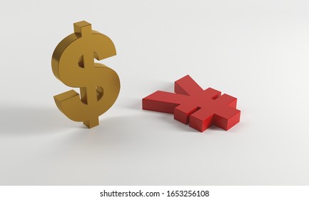 3D Rendering 3D Illustration Of Dollar Symbol And RMB Symbol On Pink Background