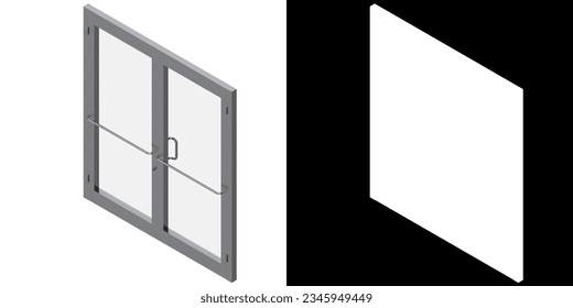 3D rendering illustration of a double storefront glass door