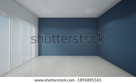 3d rendering, 3d illustration - Empty room with Blue Color background wall. Suitable for interior rooms furniture template. 