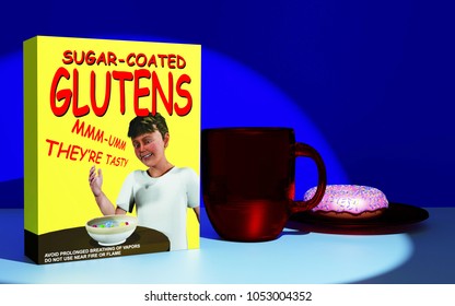 3d Rendering Of A 3d Illustration Featuring A Made Up Comical Box Of Cereal