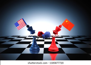 3D Rendering : illustration of fight of trade war between USA and China. king chess fight for winner business concept. trade war of united state of america with china. 
Business leaders of two country