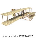 3D rendering illustration of the fist airplane (Flyer I) built and tested at Kitty Hawk