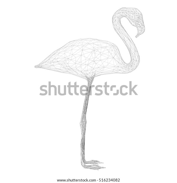 3d Rendering Illustration Flamingo Wireframe のイラスト素材