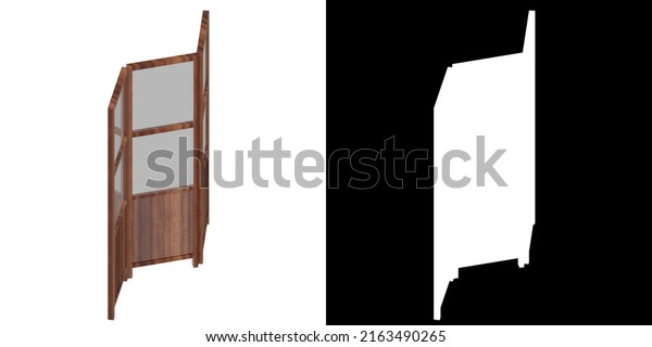 3D rendering illustration of a folding screen\
panel room divider