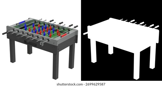 3D rendering illustration of a foosball table football with coin acceptor