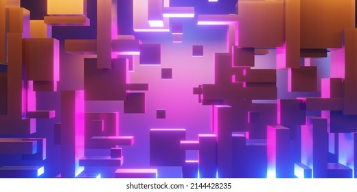 3d rendering illustration of gaming background abstract, cyberpunk style of gamer wallpaper, neon glow light of scifi metaverse