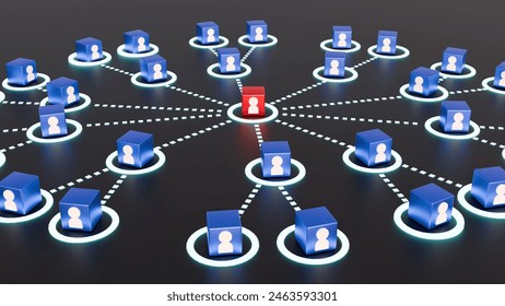 3d rendering of illustration of growing connecting people social network scheme, MLM Network Marketing Chart Structure