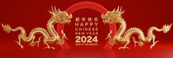 3d Rendering Illustration For Happy Chinese New Year 2024 The Dragon Zodiac Sign With Flower, Lantern, Asian Elements, Red And Gold On Background. ( Translation :  Year Of The Dragon 2024 )

