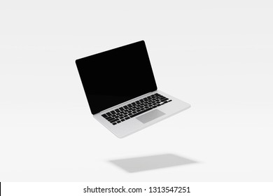 3D Rendering : Illustration of laptop notebook mock up with white background. float or levitate laptop. technology gadget for hipster background concept. high resolution