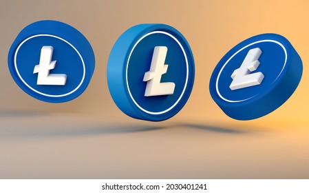 3d rendering illustration of Litecoin Premium Crypto Defi Coins Complete Set with 3 different angles on an isolated and colorful background