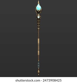 3D Rendering Illustration of Magic Fantasy Staves Staff Weapons Isolated on Dark Background
