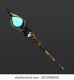 3D Rendering Illustration of Magic Fantasy Staves Staff Weapons Isolated on Dark Background