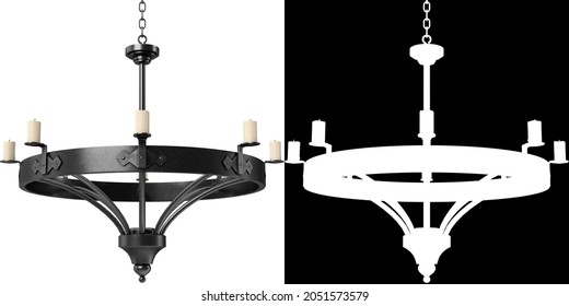 3D Rendering Illustration Of A Metallic Candle Chandelier