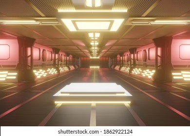 3d rendering illustration Mock up background backdrop in minimal modern illustration design of pathway for product placement. Sci-fi hitech pathway background