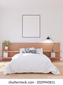 3D Rendering, 3D illustration Mock up poster frame in bedroom interior, Decorated with beautiful and comfortable furniture, Rendering